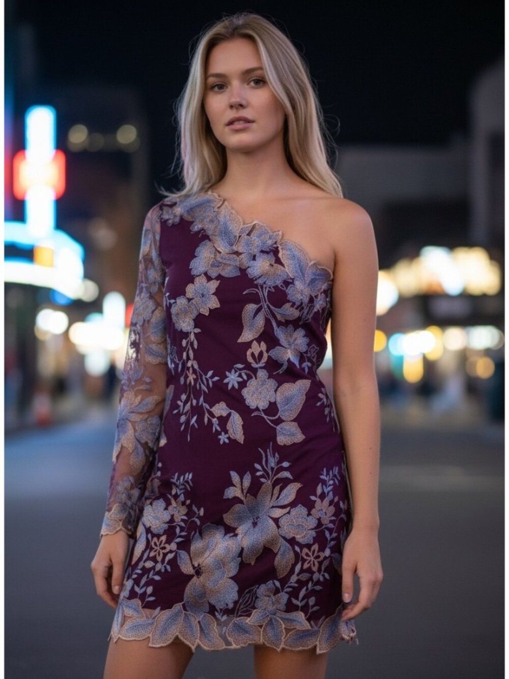 Free People Rosalie Embroidered Mini Dress 2 Floral Lace One Shoulder